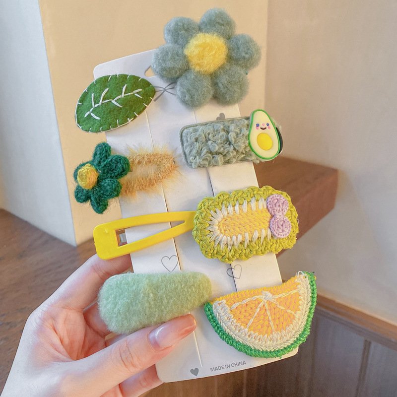 Set of 8 Multi-Color Cue Plush Hair Pins