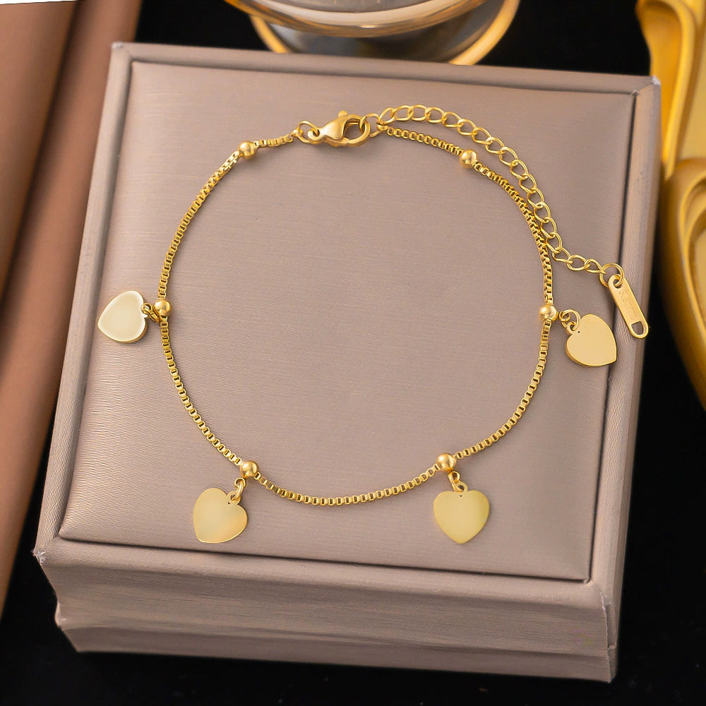 Gold Plated Heart Charm Adjustable Anklet