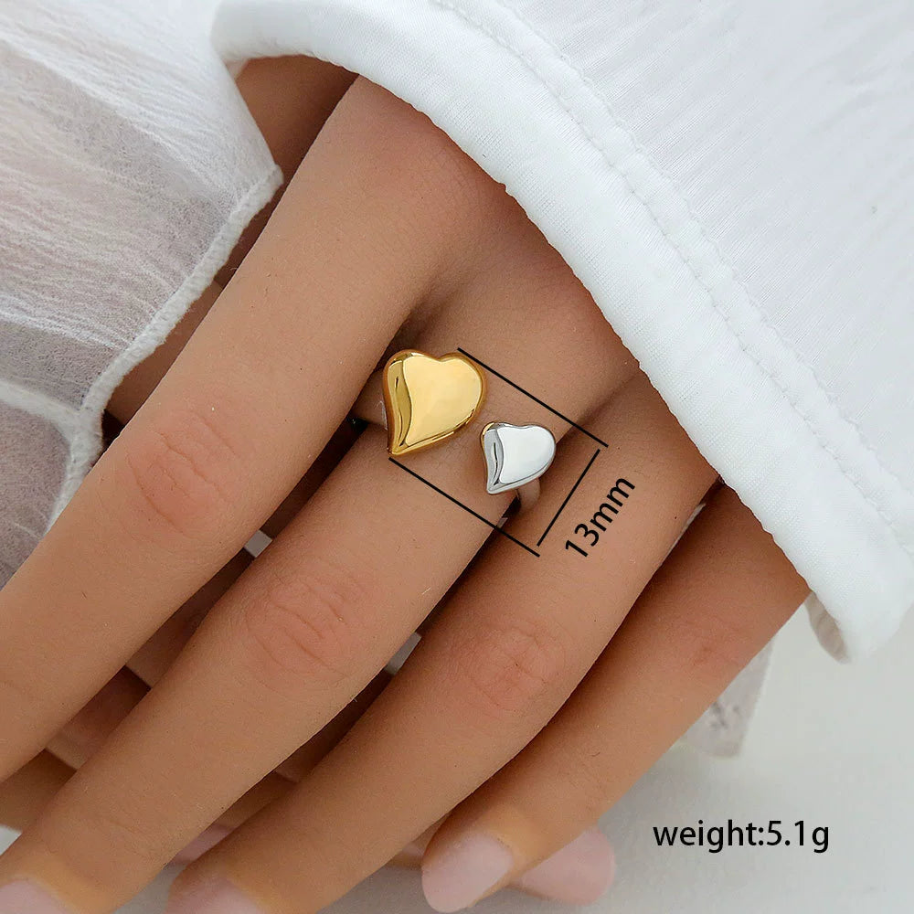 Double Heart Open Ring – Two-Tone Adjustable (≈13 mm heart)