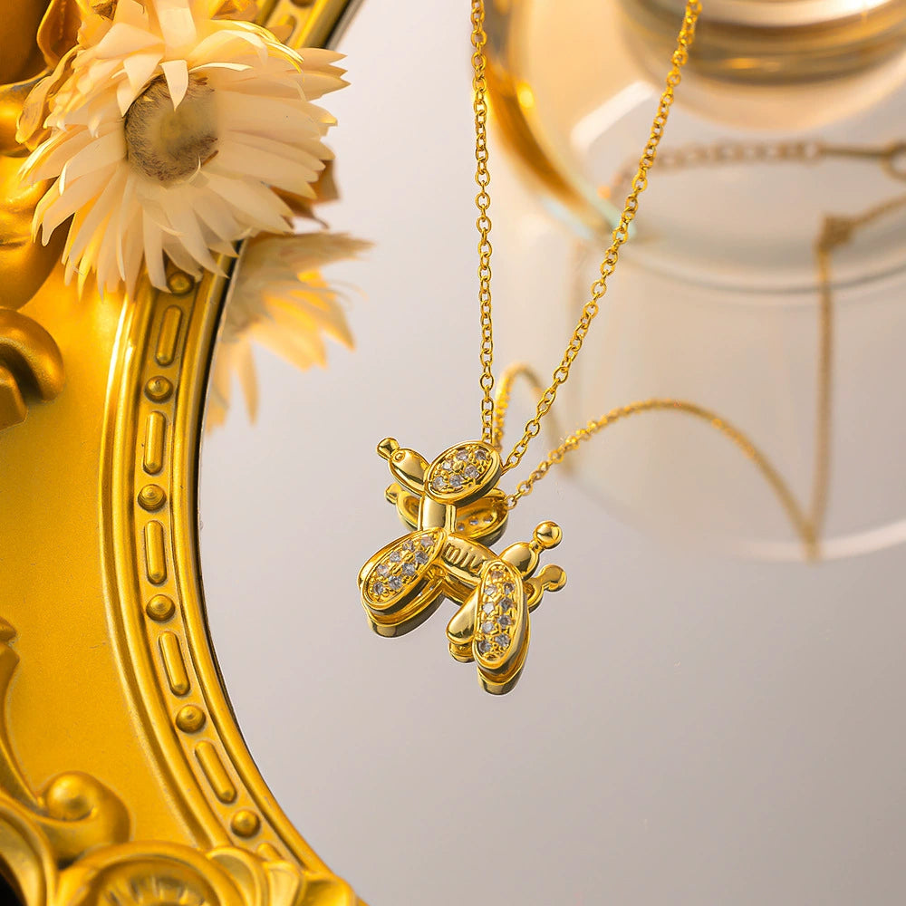 Gold Plated Crystal Balloon Dog Pendant Necklace