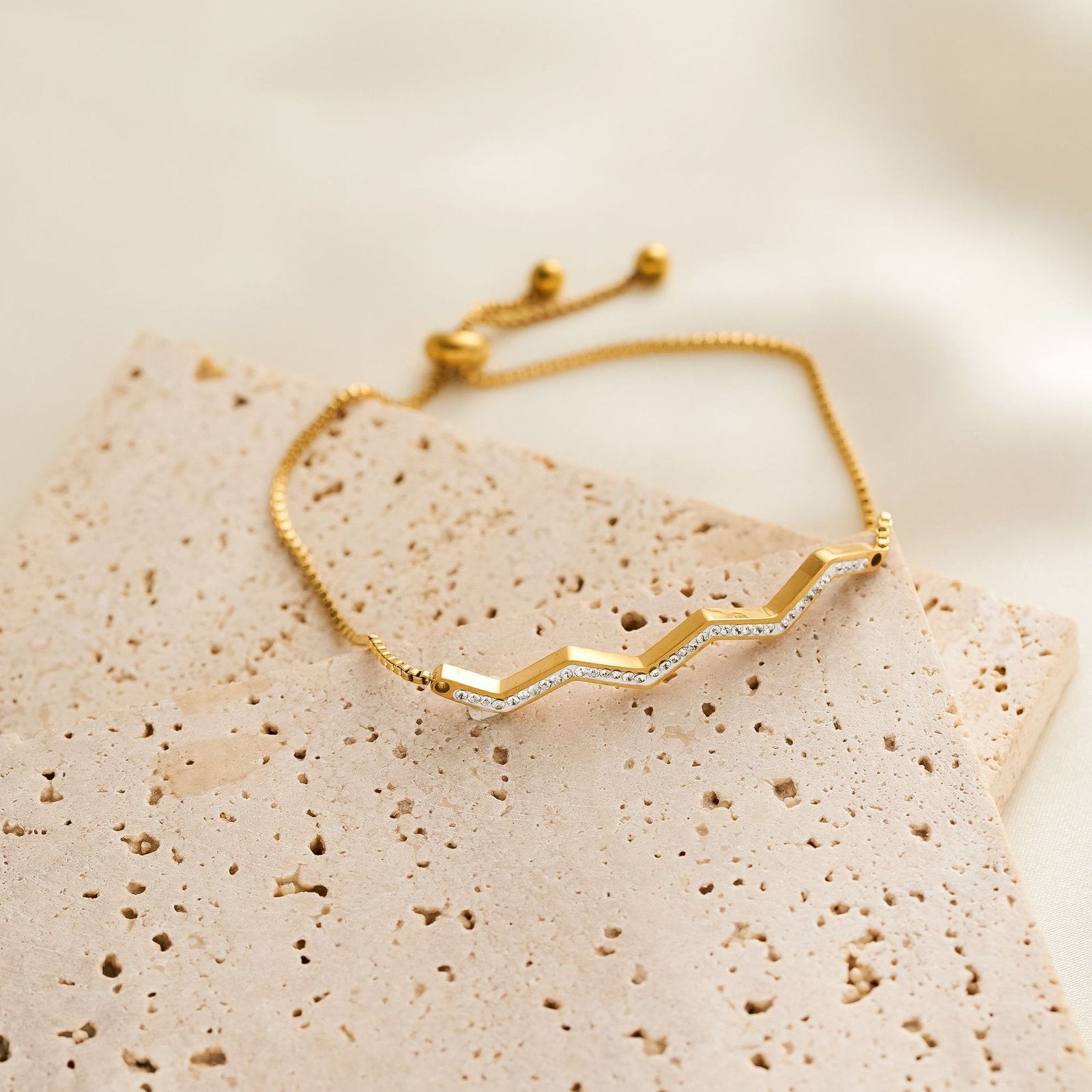 Gold-Plated Crystal Studded Zigzag Bracelet