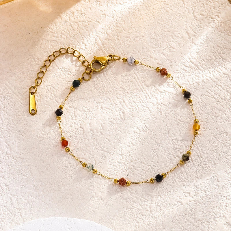 Multi Color Beads Minimal Gold Plated Bracelet