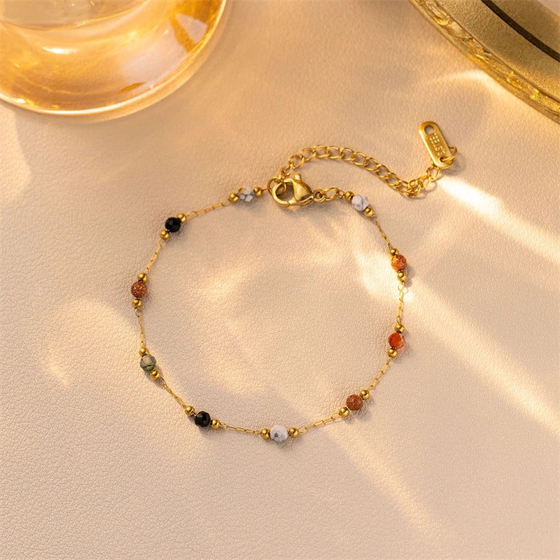 Multi Color Beads Minimal Gold Plated Bracelet