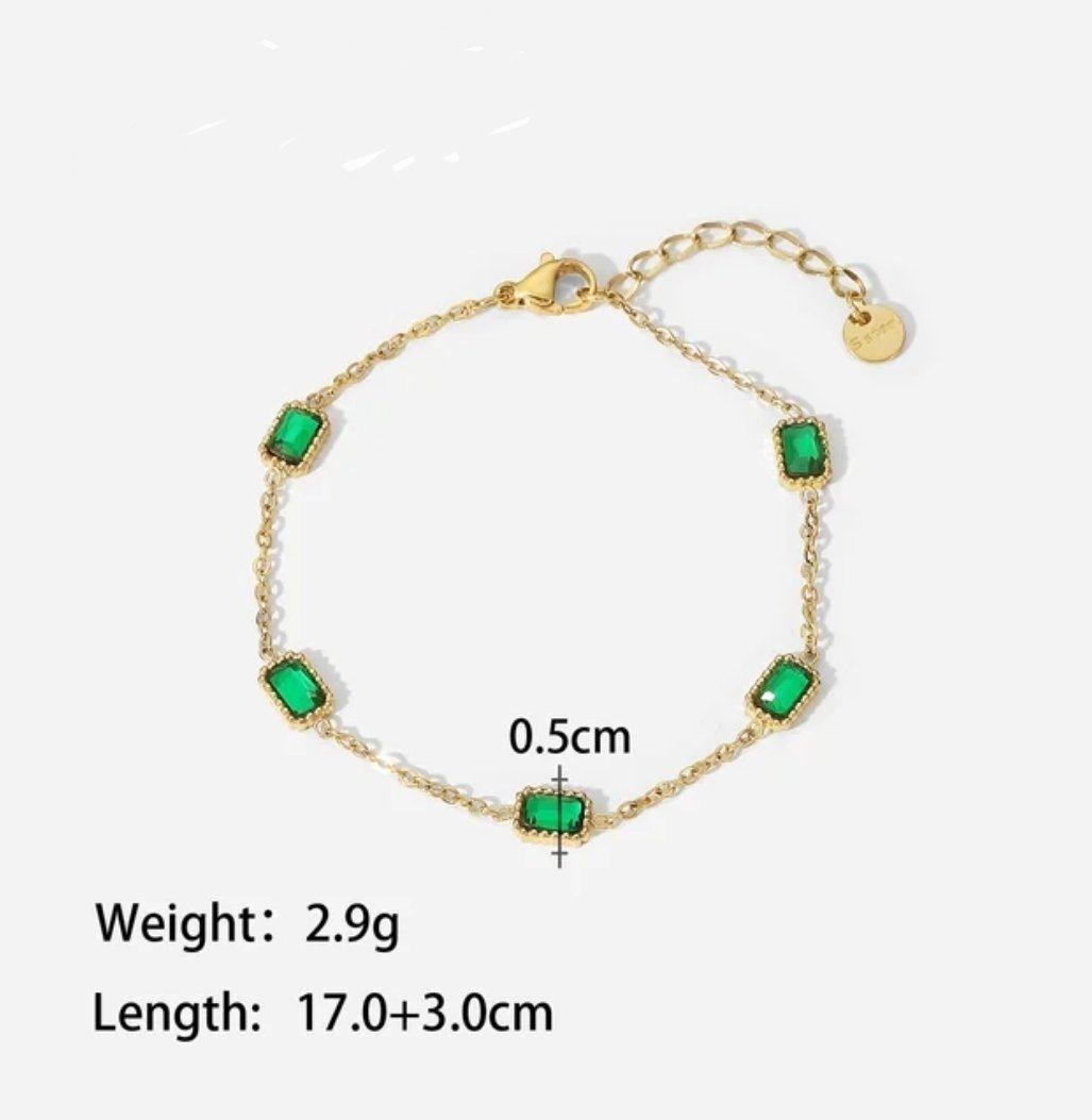 Green Crystal-Studded Thin Chained Bracelet