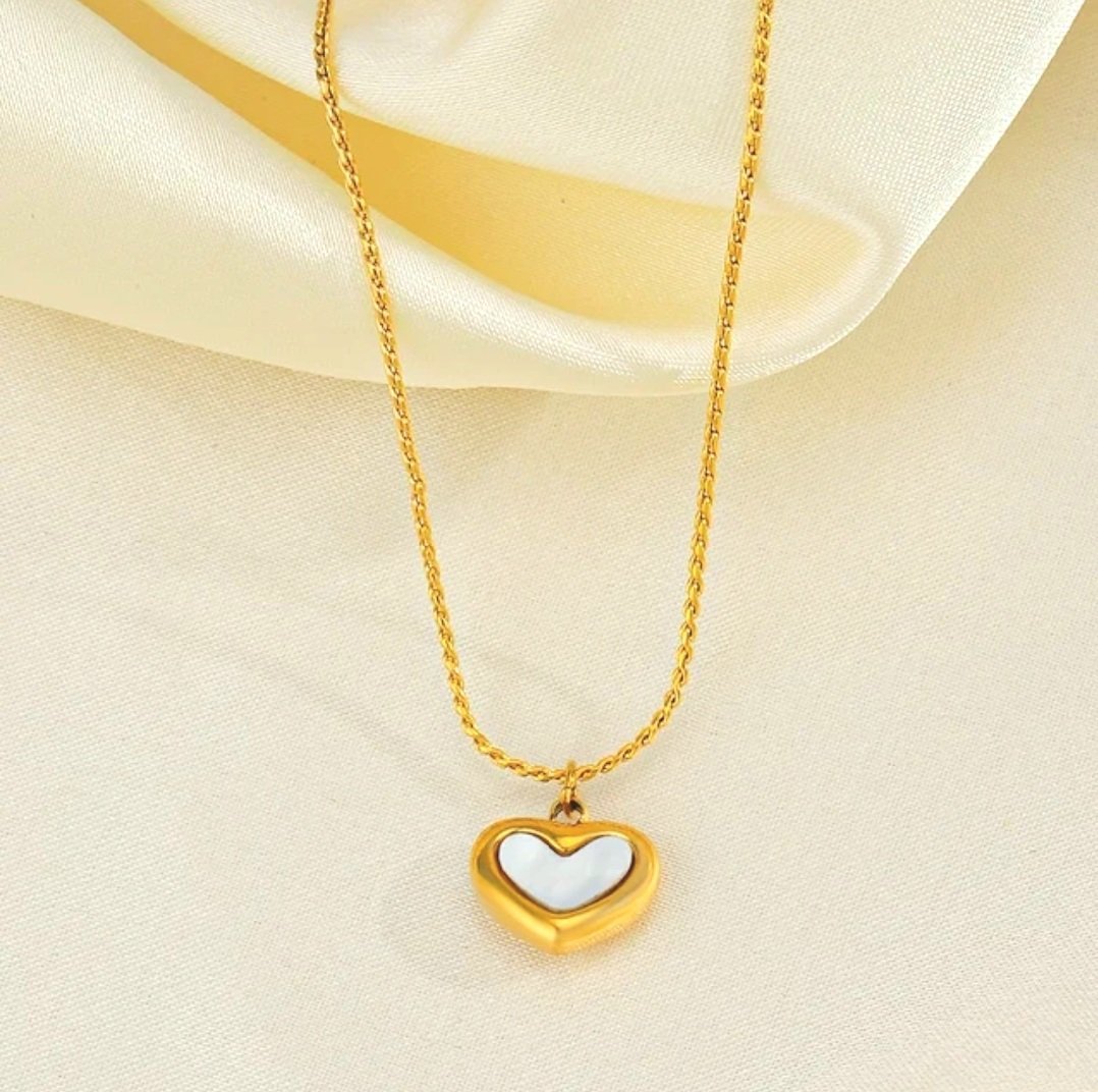 White Heart Gold Plated Necklace