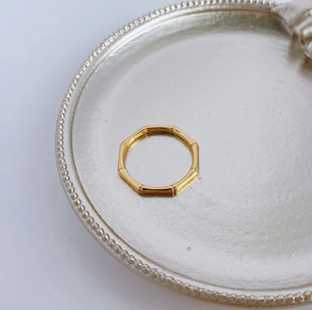 Thin Bamboo Gold Plated Ring (Size 7) (1.7cm)
