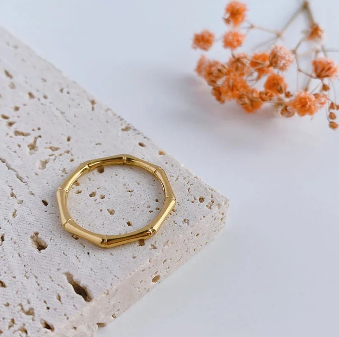 Thin Bamboo Gold Plated Ring (Size 7) (1.7cm)
