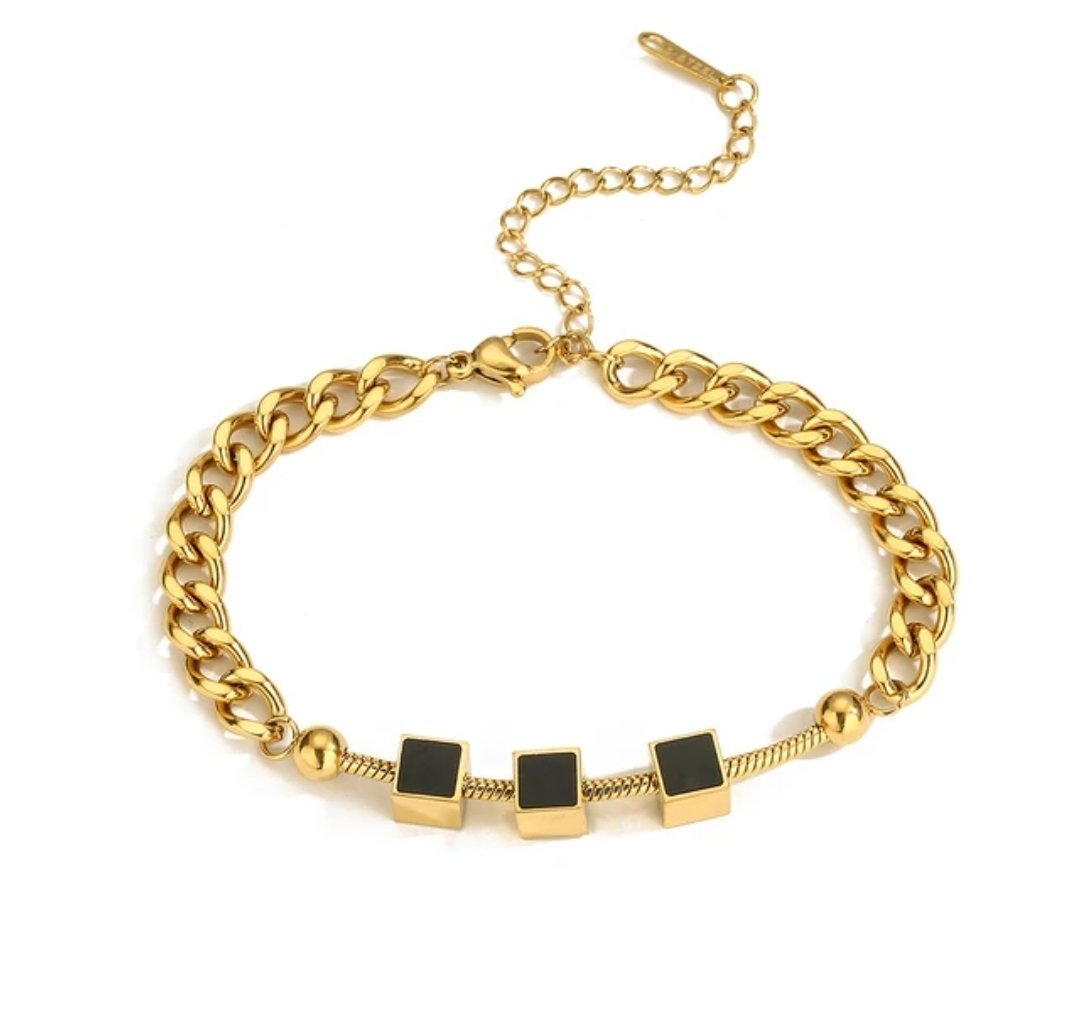 Cubes Studded Heavy Chain Waterproof Bracelet