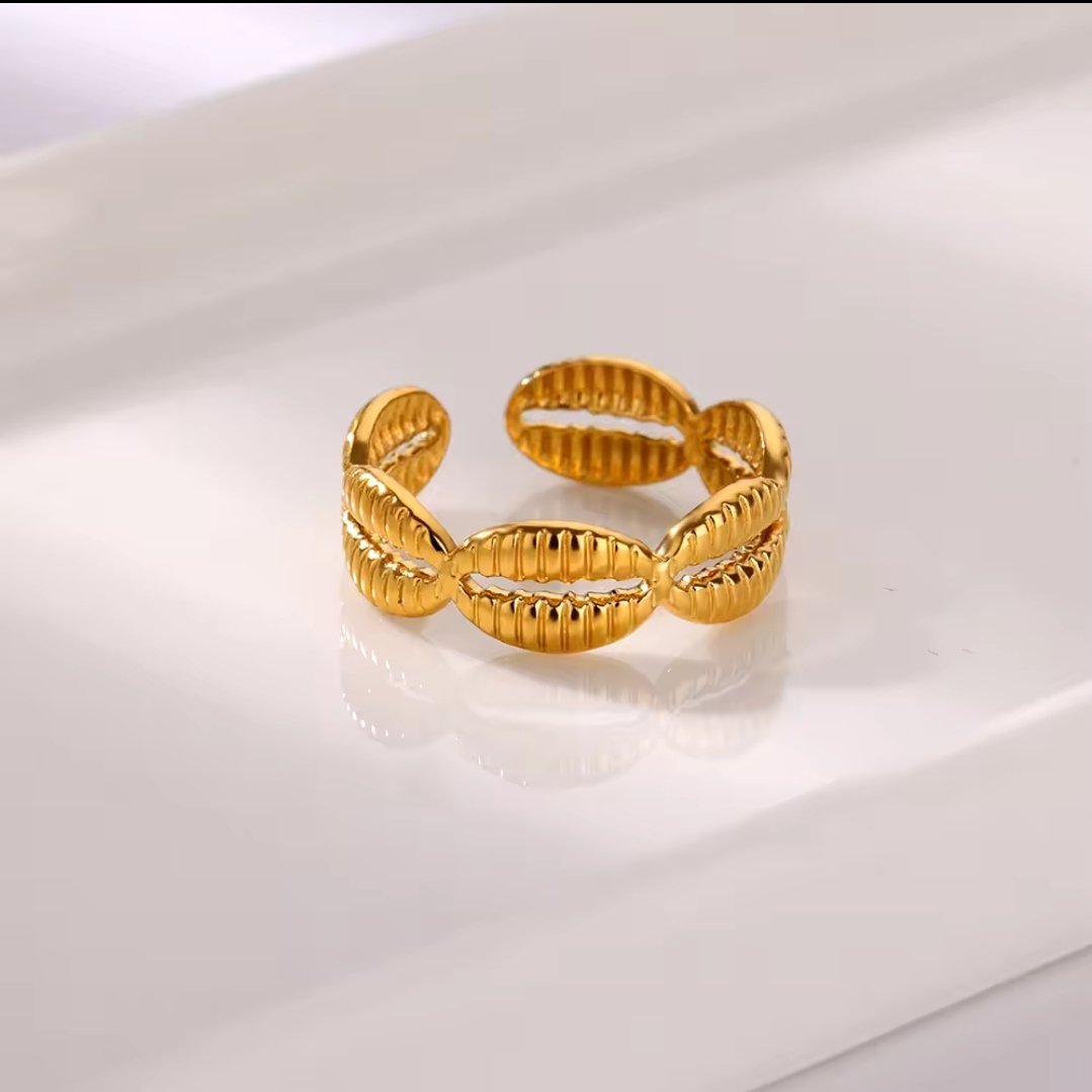 Cofee Beans Gold Plated Adjustable Ring