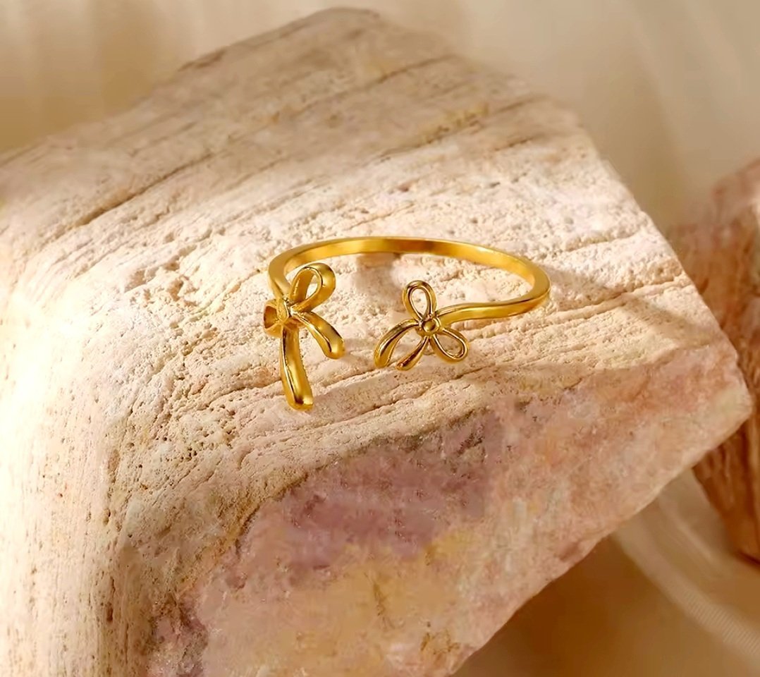 Minimalist Gold Plated Double Bow Open Ring