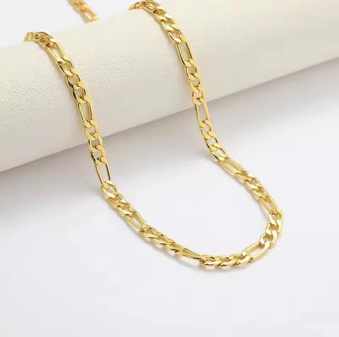 Plain Gold Plated Figaro Long Short Chain