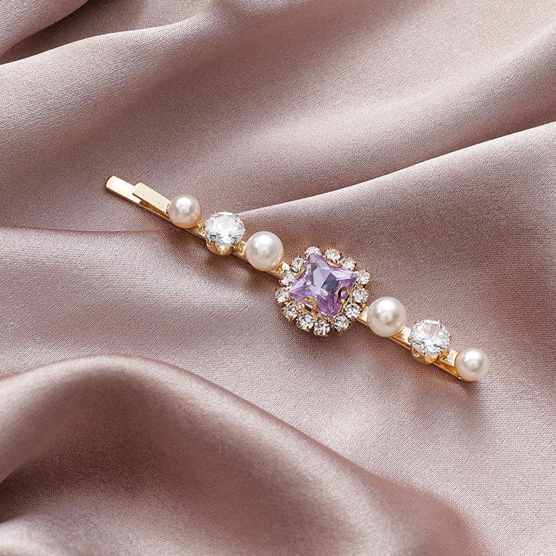 Retro Star Purple Rhinestone & Pearl Hairpin  -