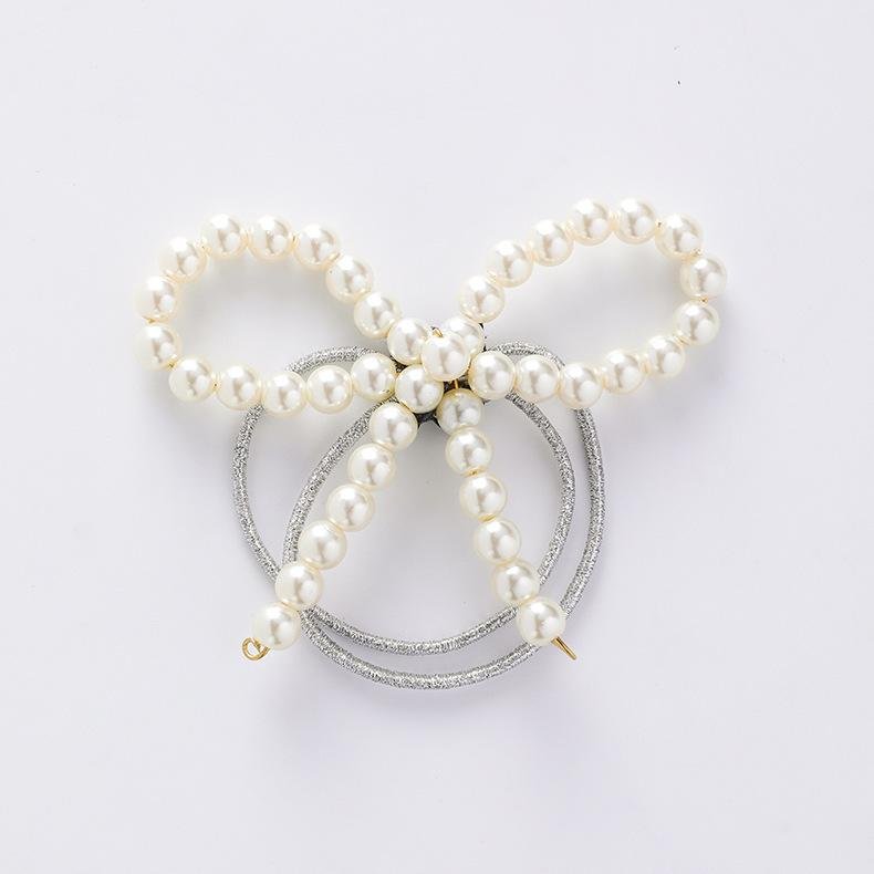 Handmade Geometric Inlaid Pearl Wisps Beaded Hair Clip Catcher - White
