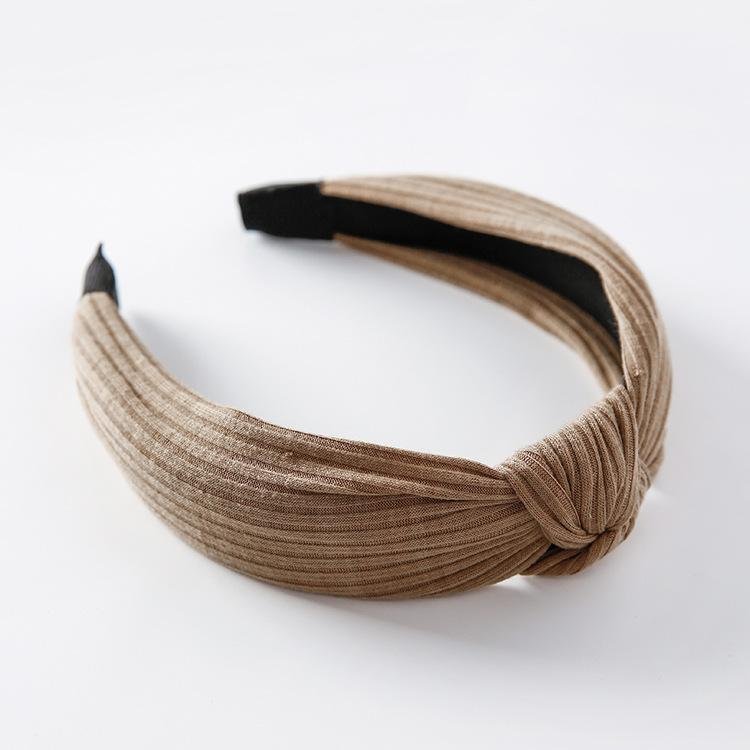 Korean Style Of Pure Color Knitting- Wide-Brimmed Retro Headband - Khaki