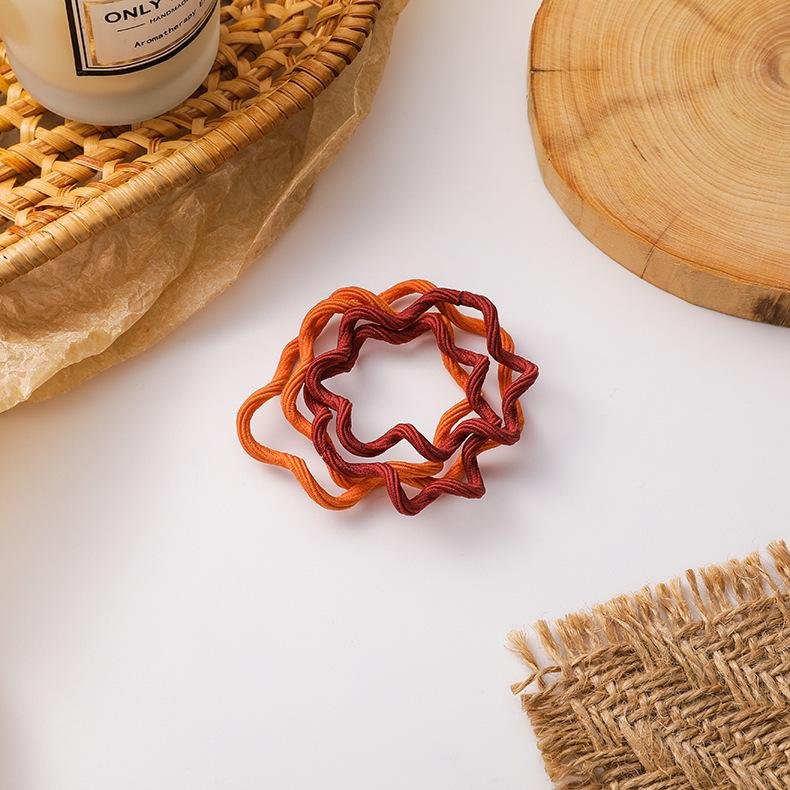 4 Packs Of Wavy Hair Ties Simple Boutique Pony Hair Band - Orange