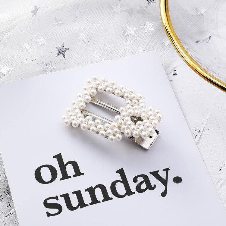 Handmade Geometric Inlaid Pearl Wisps Beaded Hair Clip Catcher - White