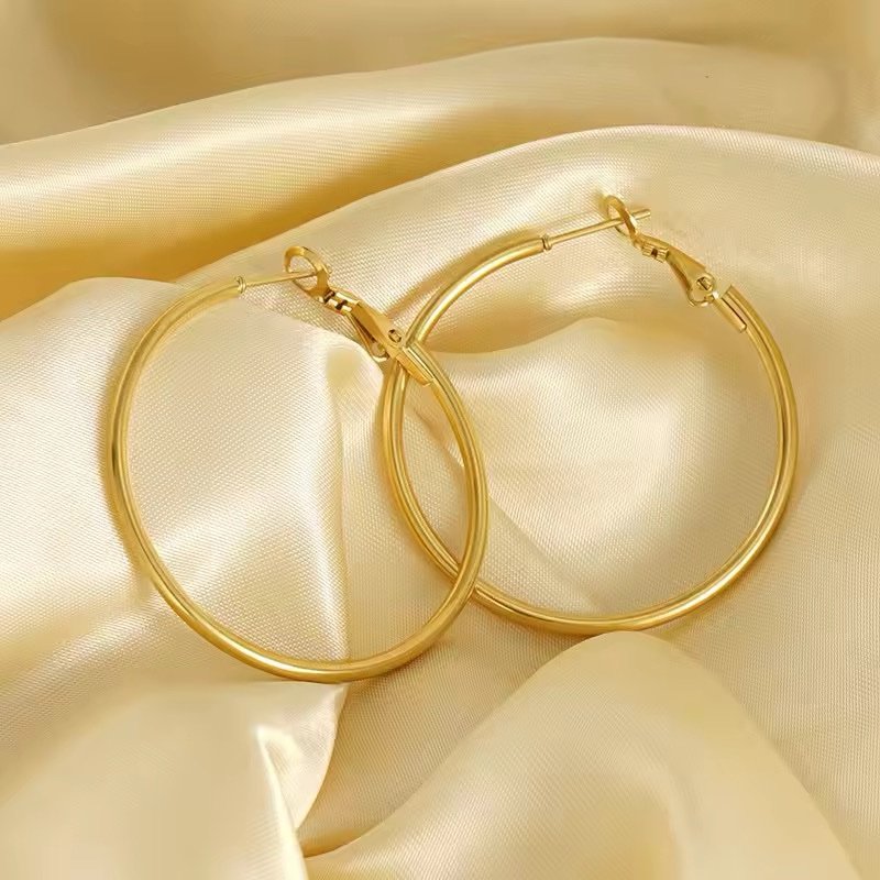 Minimal Long Hoop Gold Plated Earrings