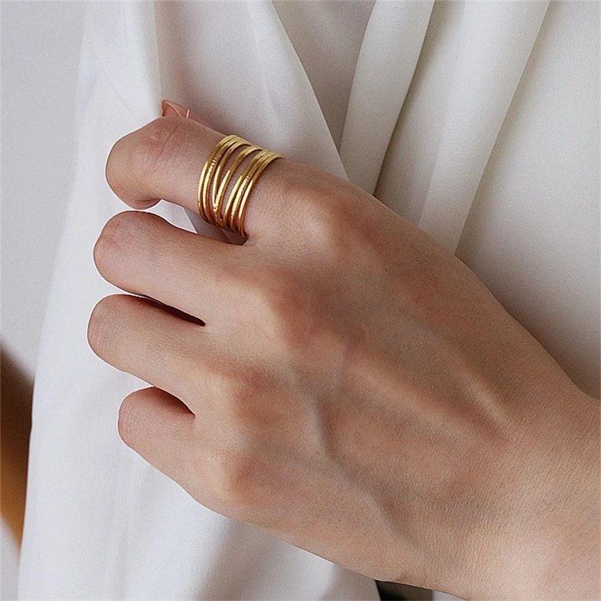Multi Layered Gold Plated Adjustable RIng