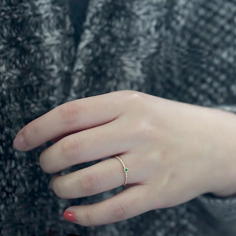 Stainless Steel Green Crystal Studded Ring