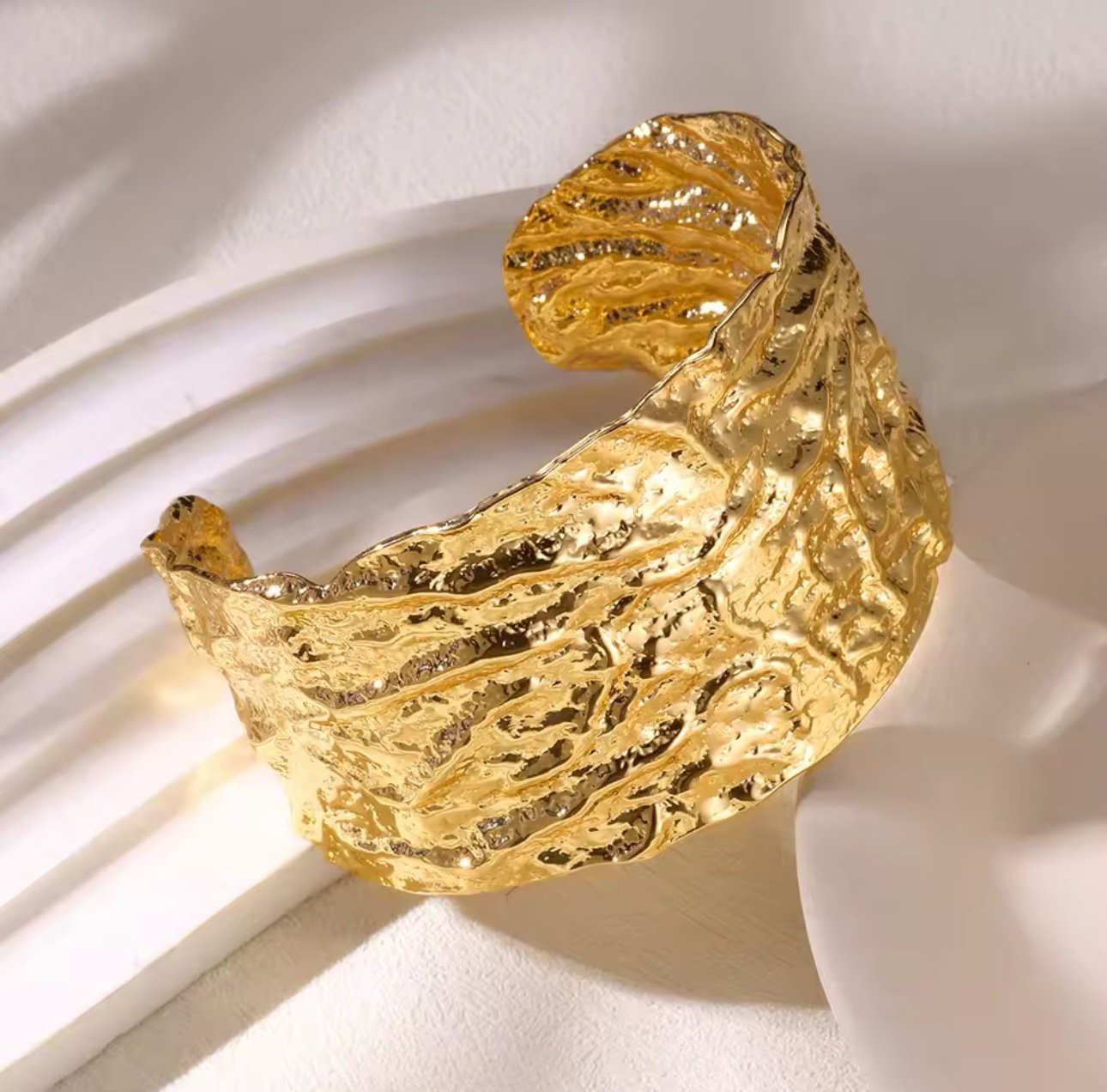 Liquid Gold Plated Cuff - Sculptural &amp; Chic Bangle