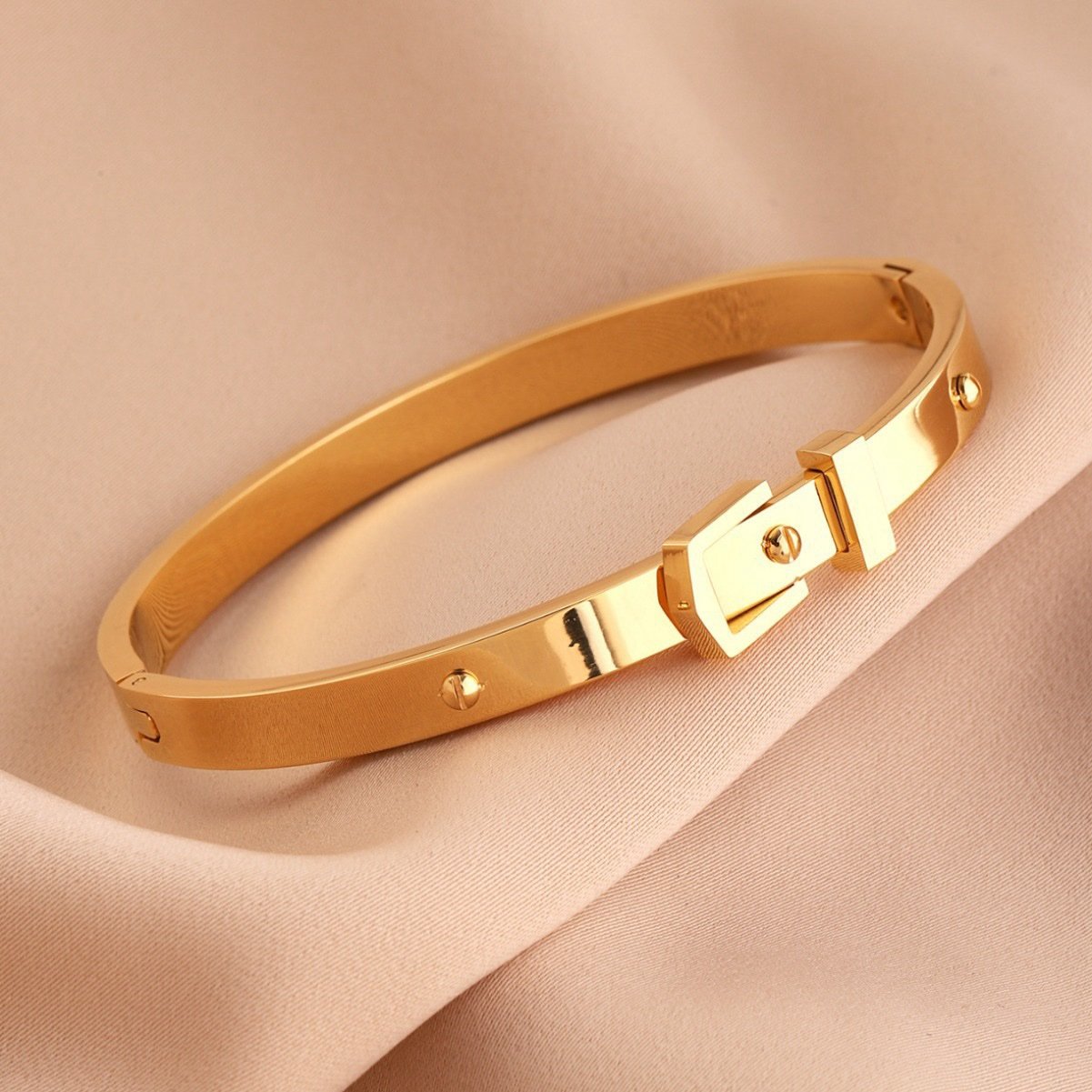 Gold Plated Statement Buckle Bangle
