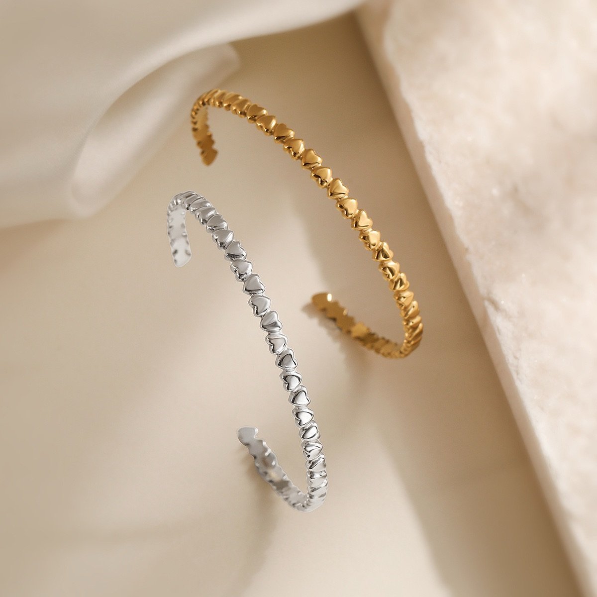 Delicate Gold Plated Hearts Bangle