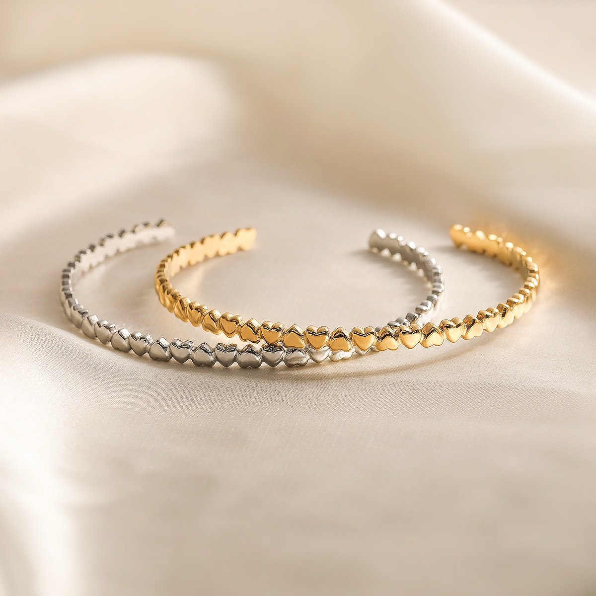 Delicate Gold Plated Hearts Bangle