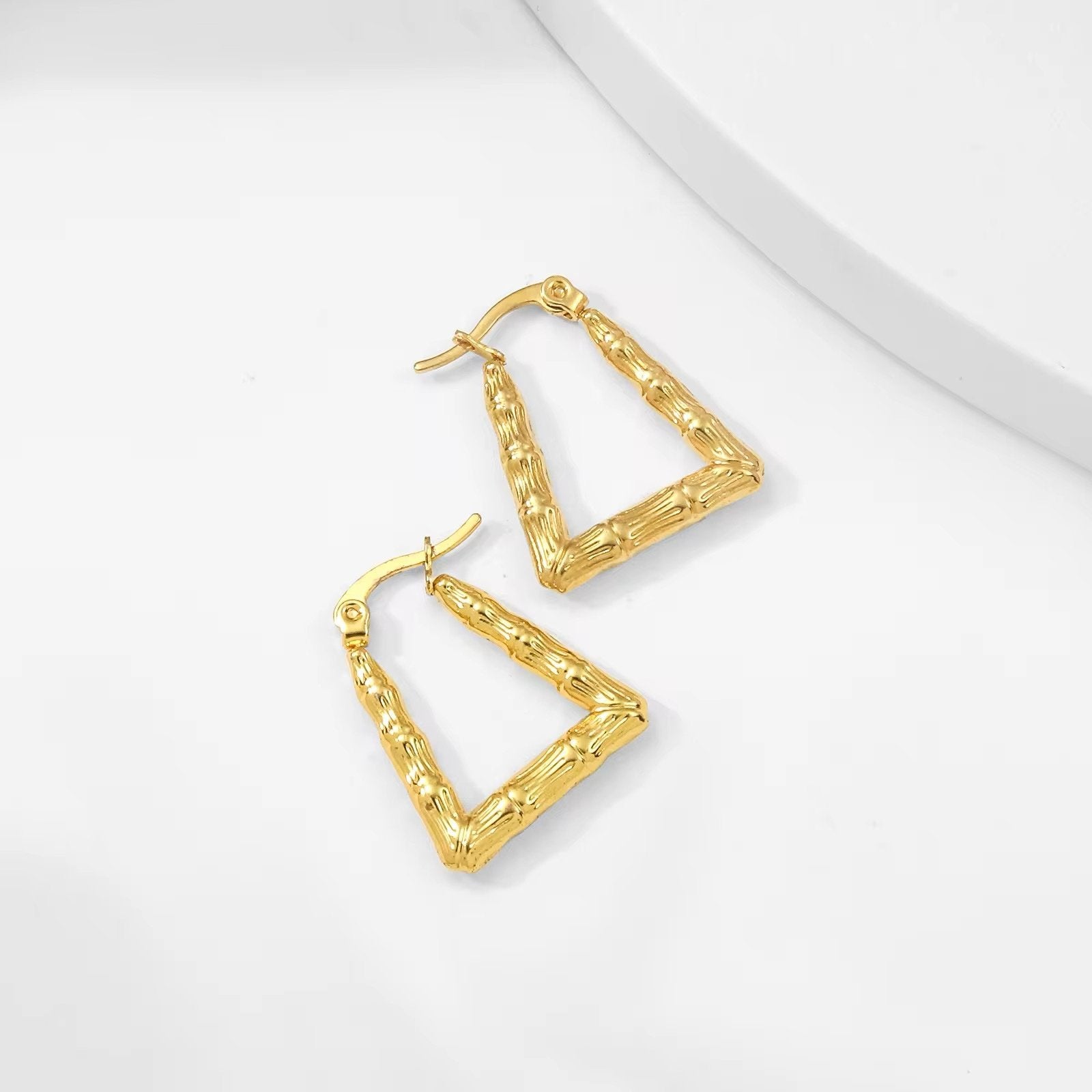 Gold Plated Bamboo Triangle Earrings