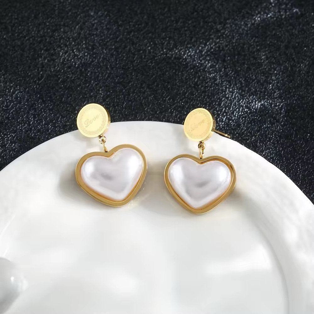 Pearl Heart Gold Plated Earrings