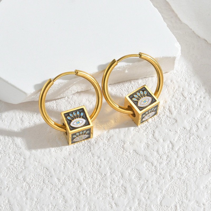 Vintage Cube Shaped Gold Plated Earrings