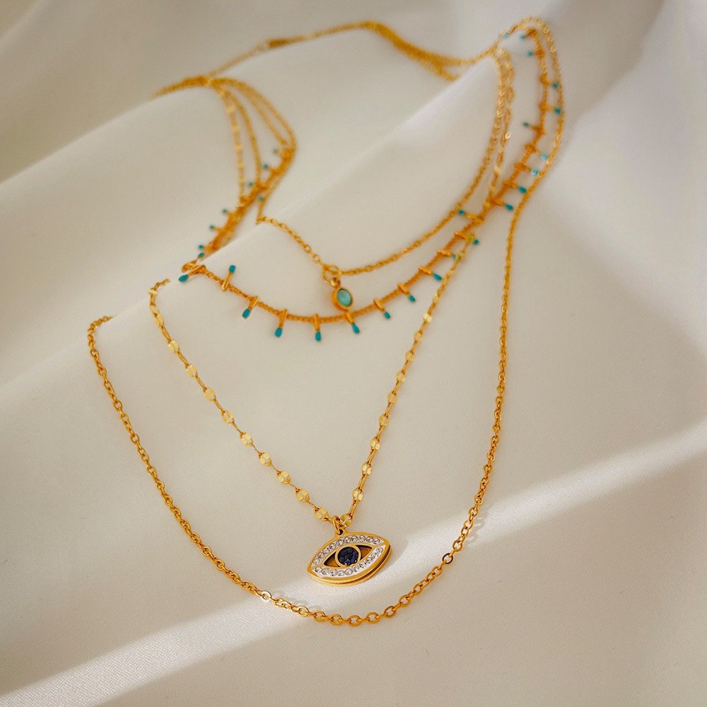 4 Layered Egyptian Evil Eye Gold Plated Necklace