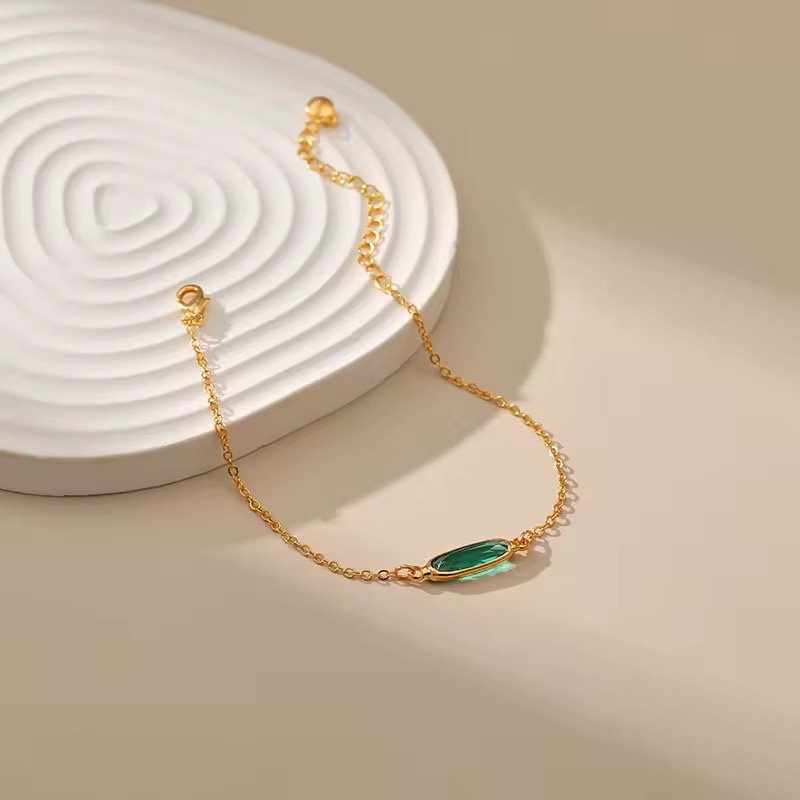 Gold Plated Chain Bracelet with Emerald Green Gemstone