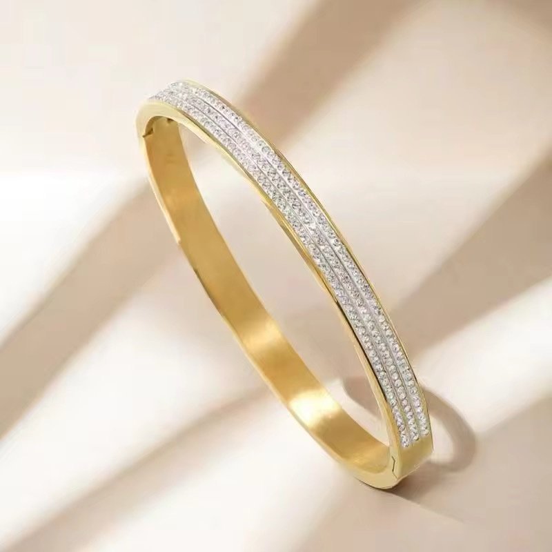Tripple layer Zirconia Sparkling Gold Cuff Bracelet