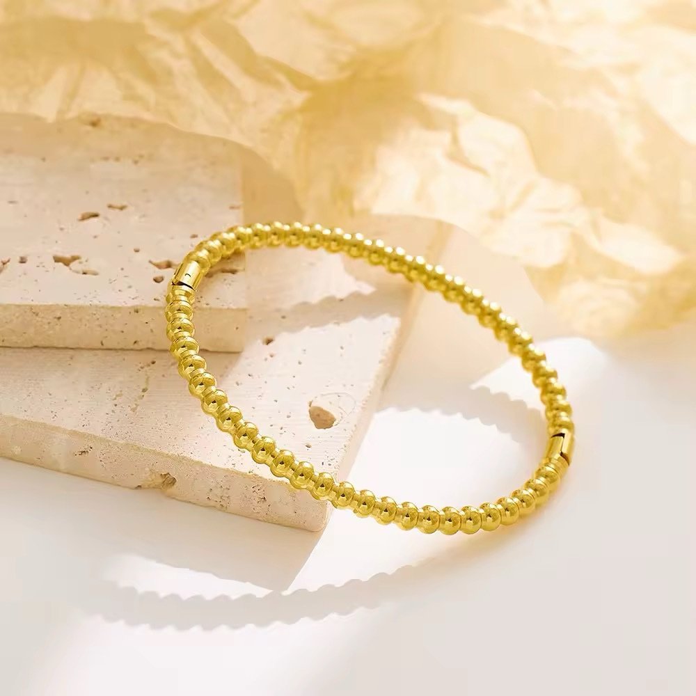 Heavy Weight 18k Gold Plated Bead Design Split Bangle