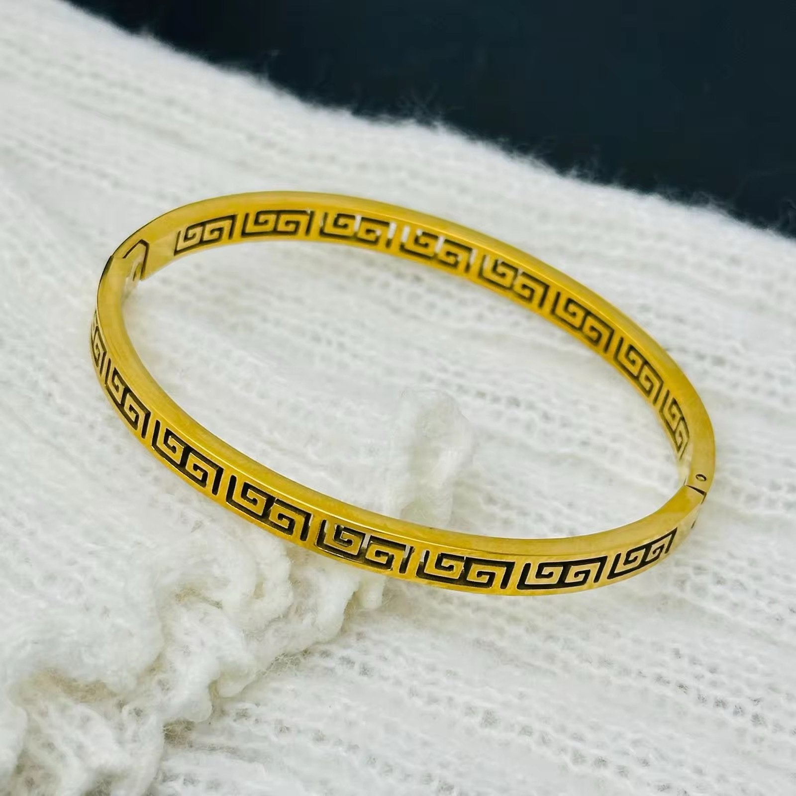 18K Gold Plated Greek Key Bangle