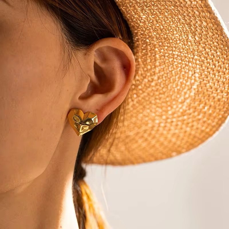 Gold-Plated Textured Heart Stud Earrings