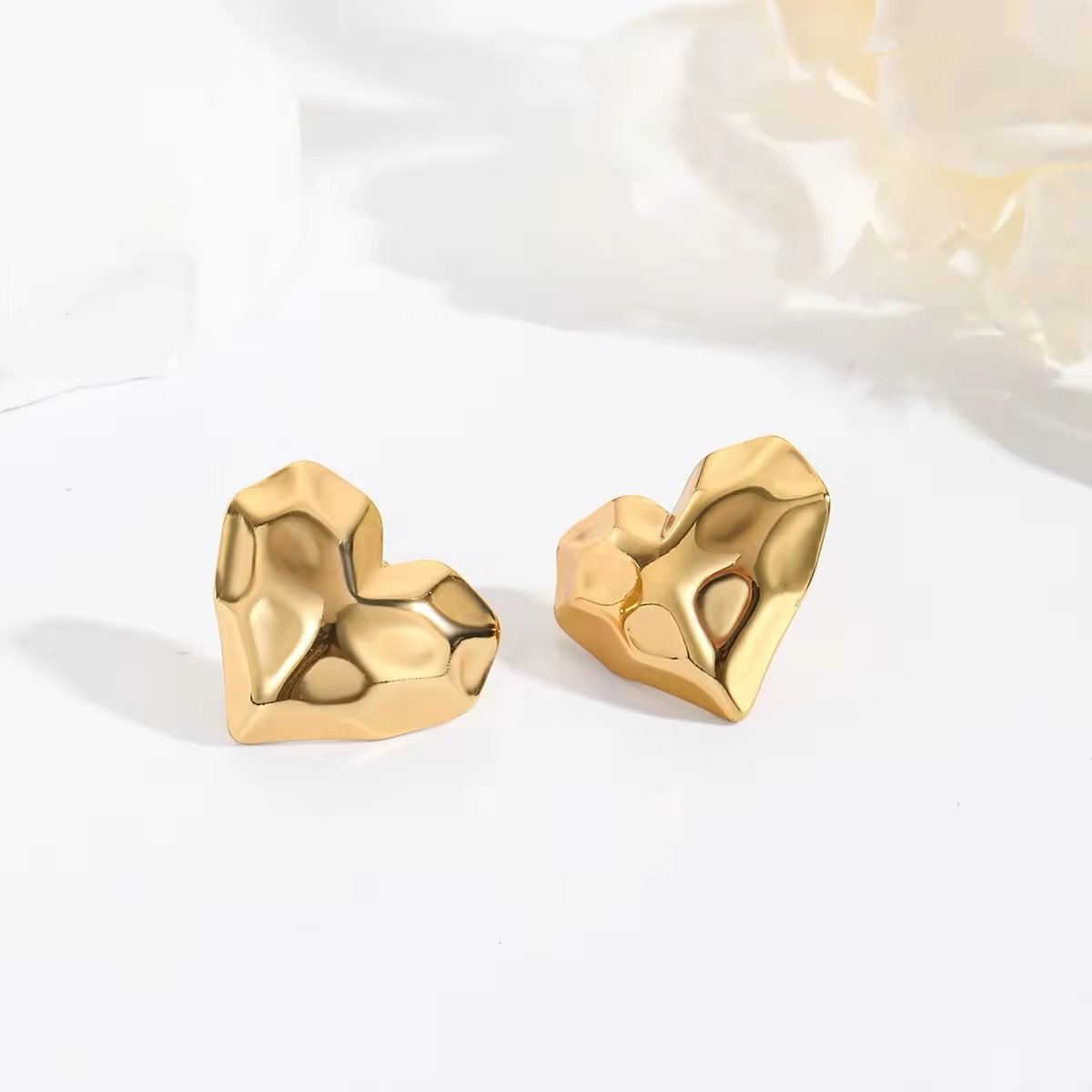 Gold-Plated Textured Heart Stud Earrings