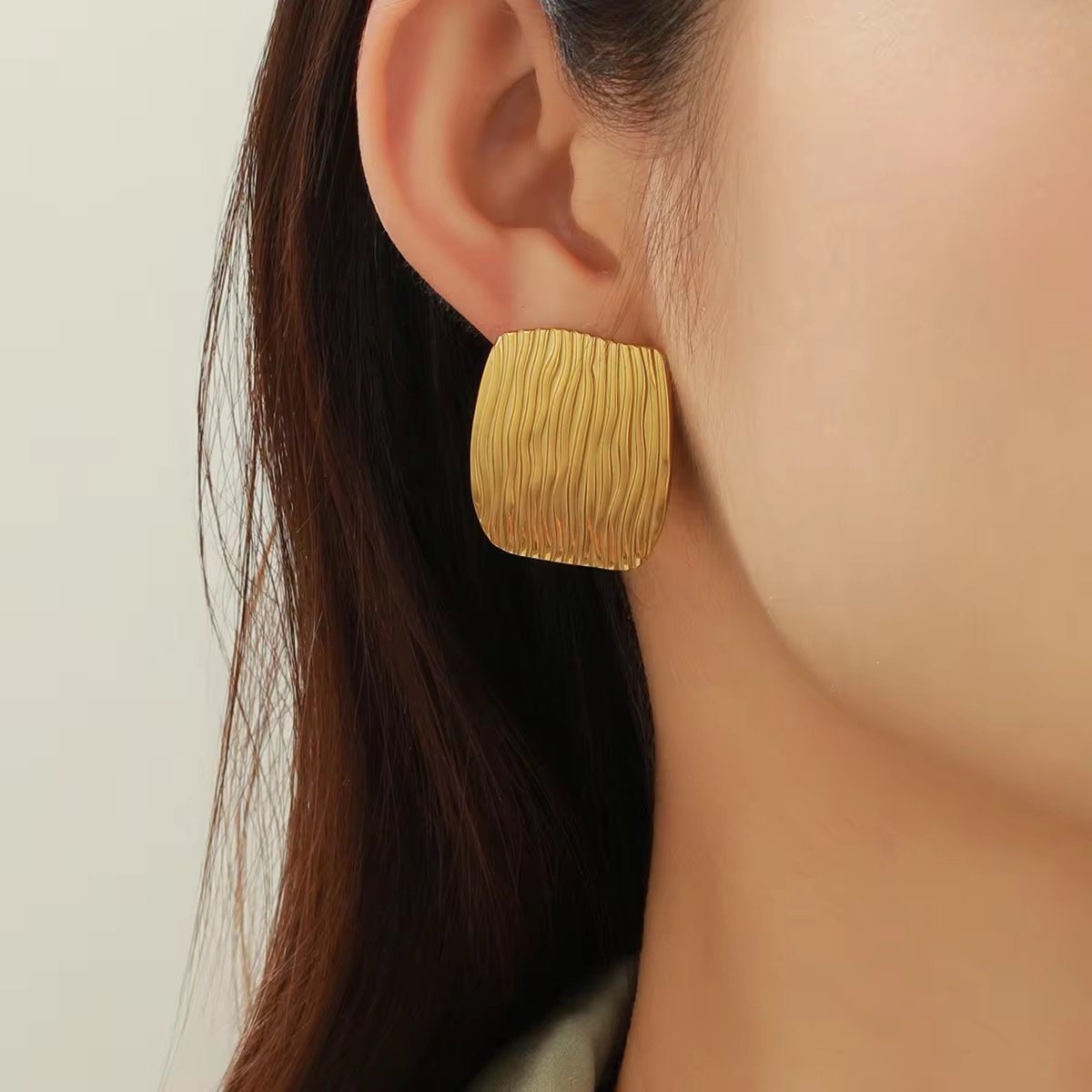 Gold-Plated Textured Rectangle Earrings