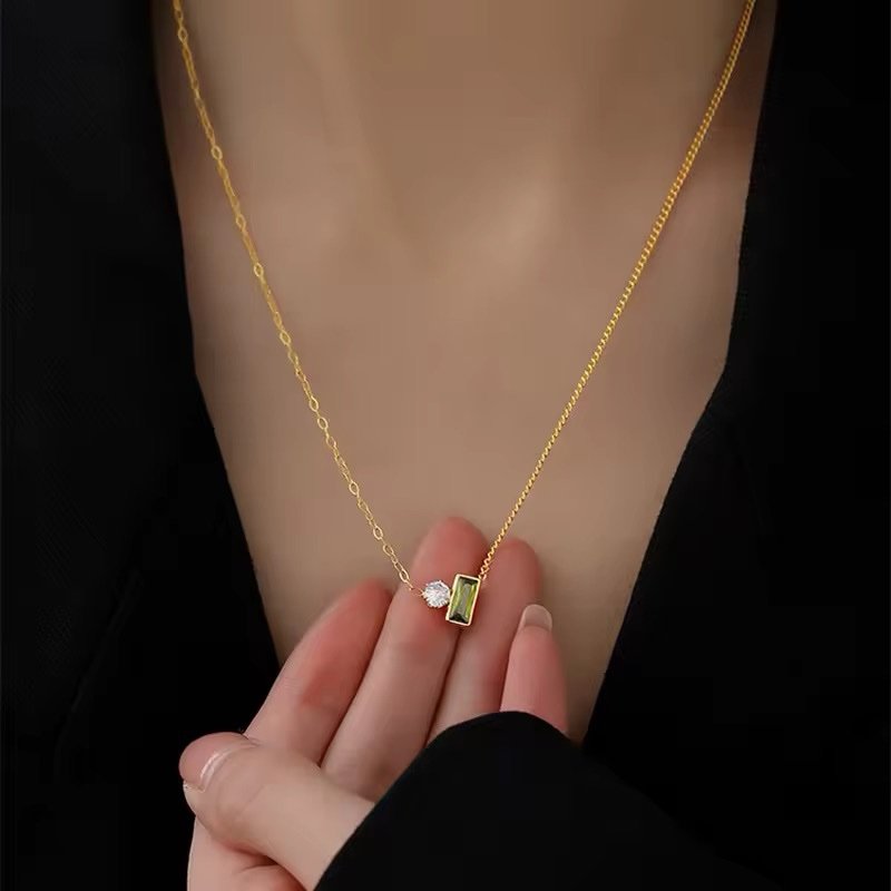Gold-Plated Green Gemstone Pendant Necklace
