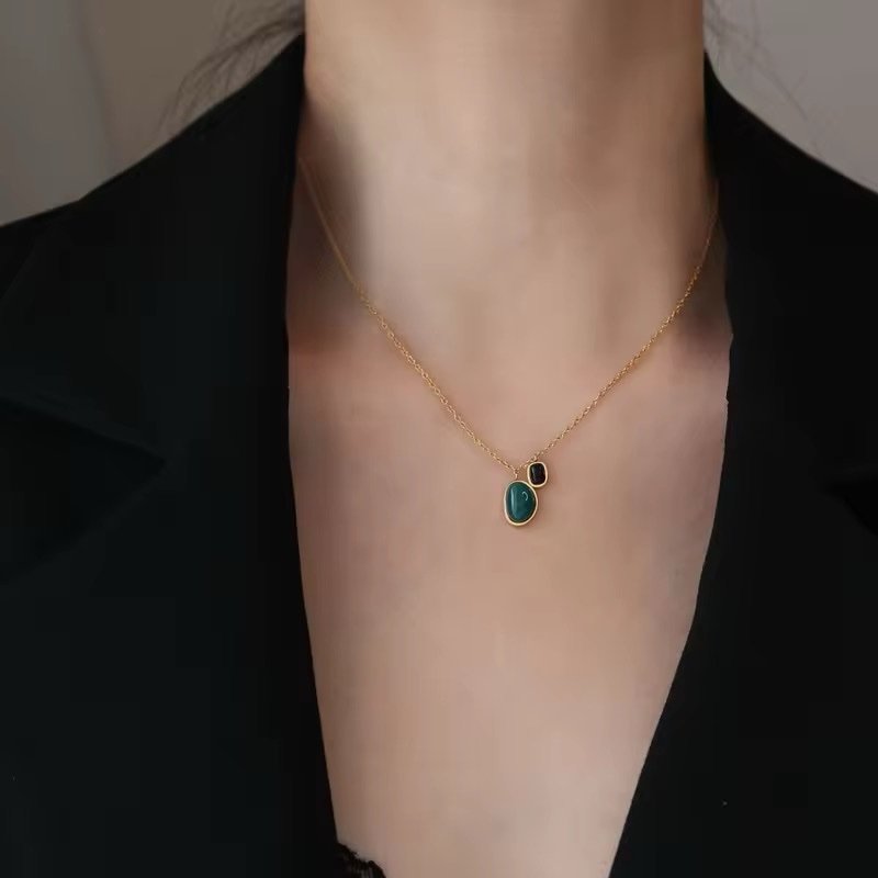 Gold-Plated Dual Gemstone Pendant Necklace