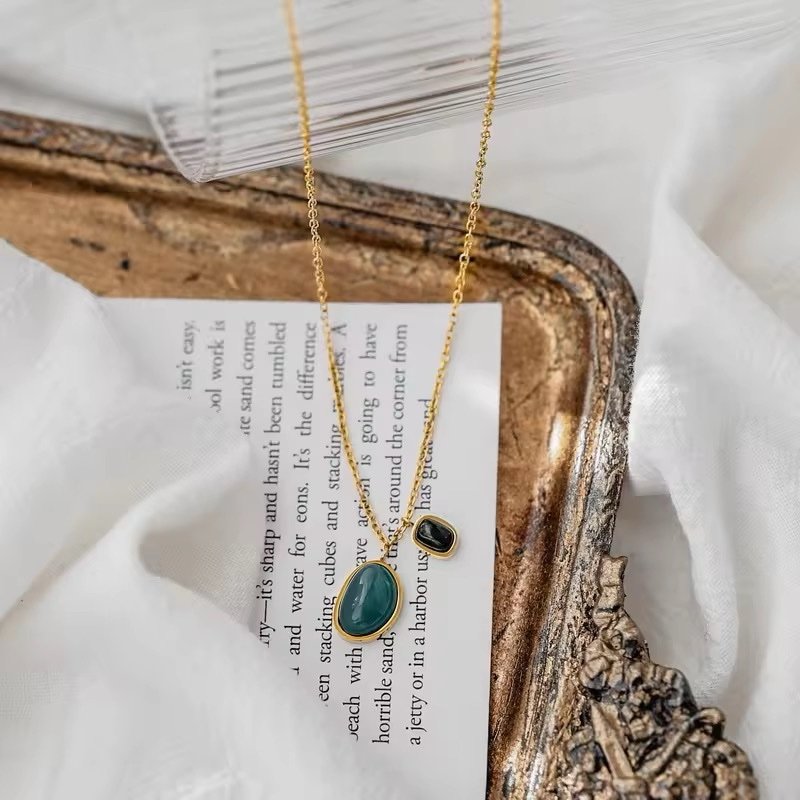 Gold-Plated Dual Gemstone Pendant Necklace