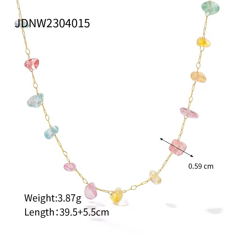 Gold-Plated Delicate Necklace with Multicolor Crystals