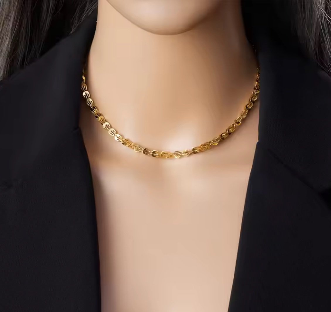 Gold Plated Leaf Link Chain Necklace
