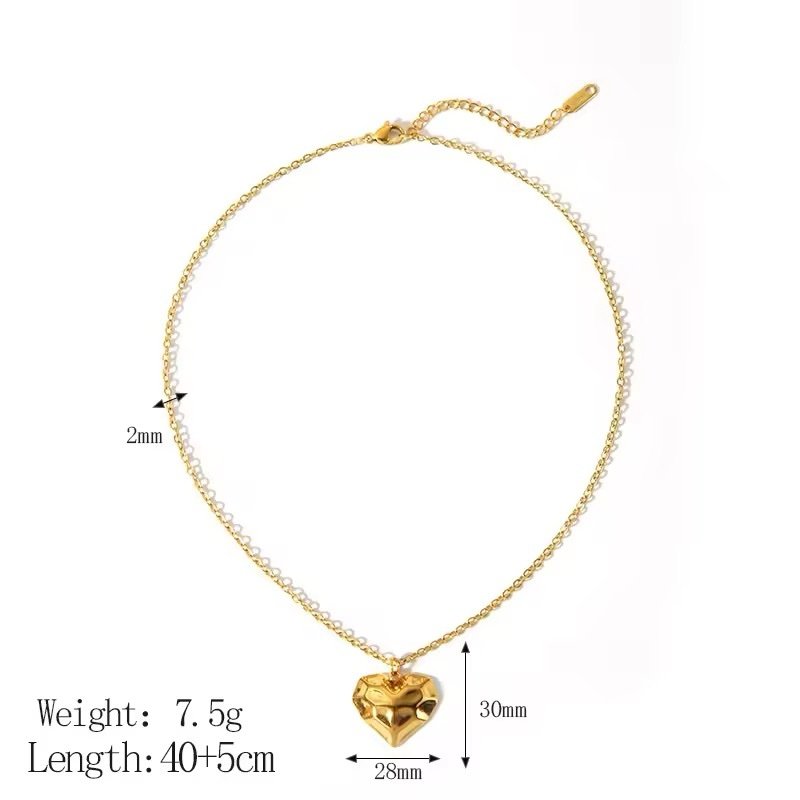 Gold-Plated Textured Heart Pendant Necklace