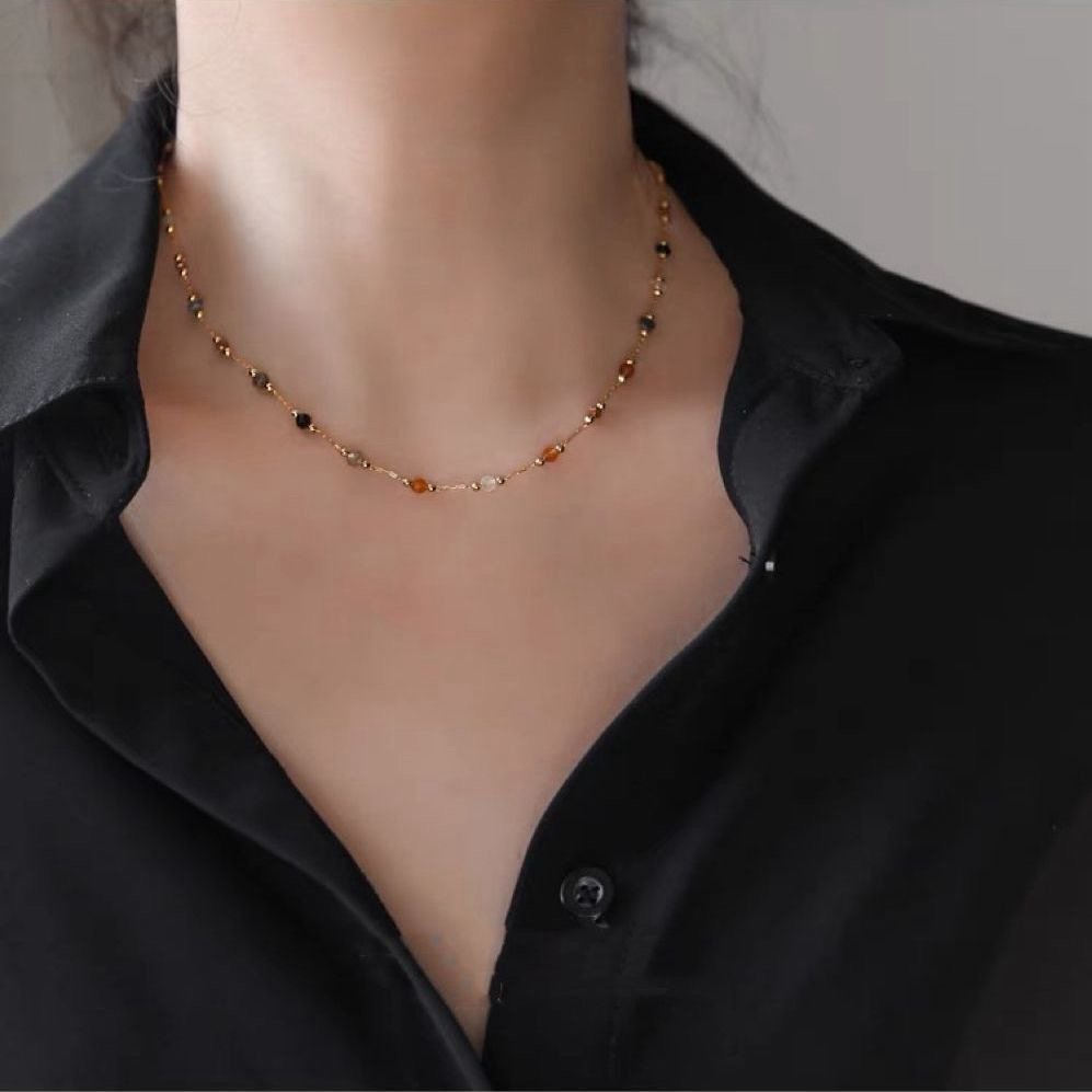 Multi Color Beads Minimal Gold Plated Necklace