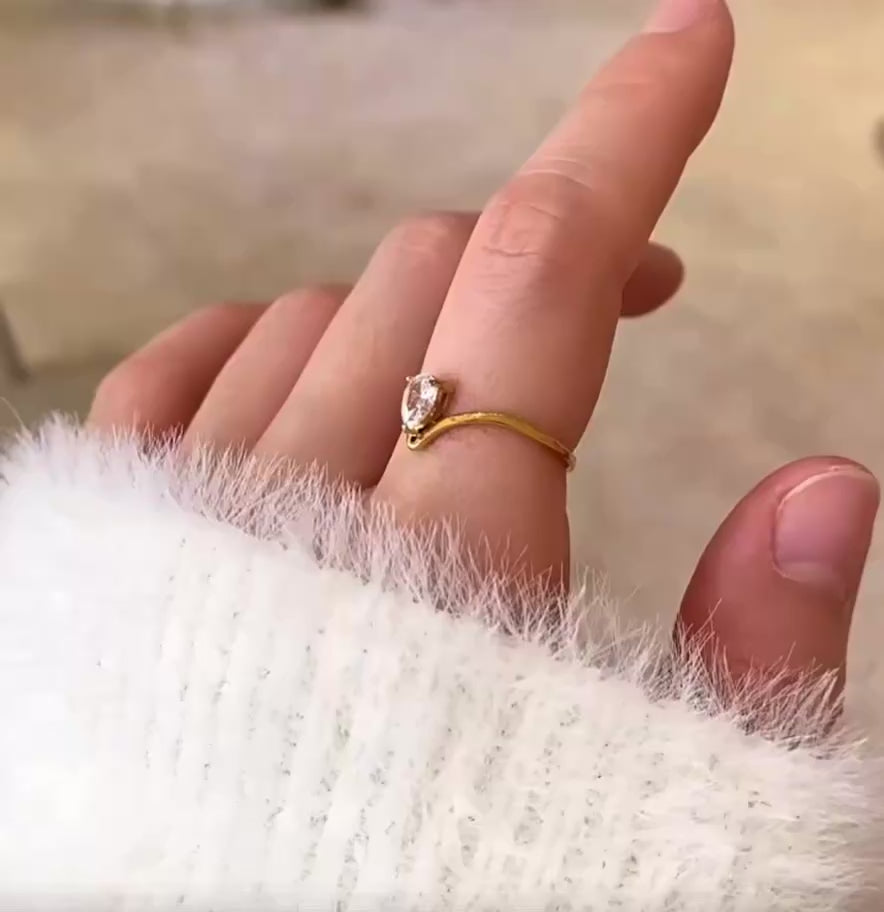 Teardrop Crystal Elegance Adjustable Gold Plated Ring