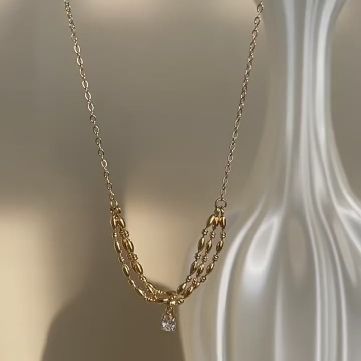 Golden Layered Drape Pendant Necklace