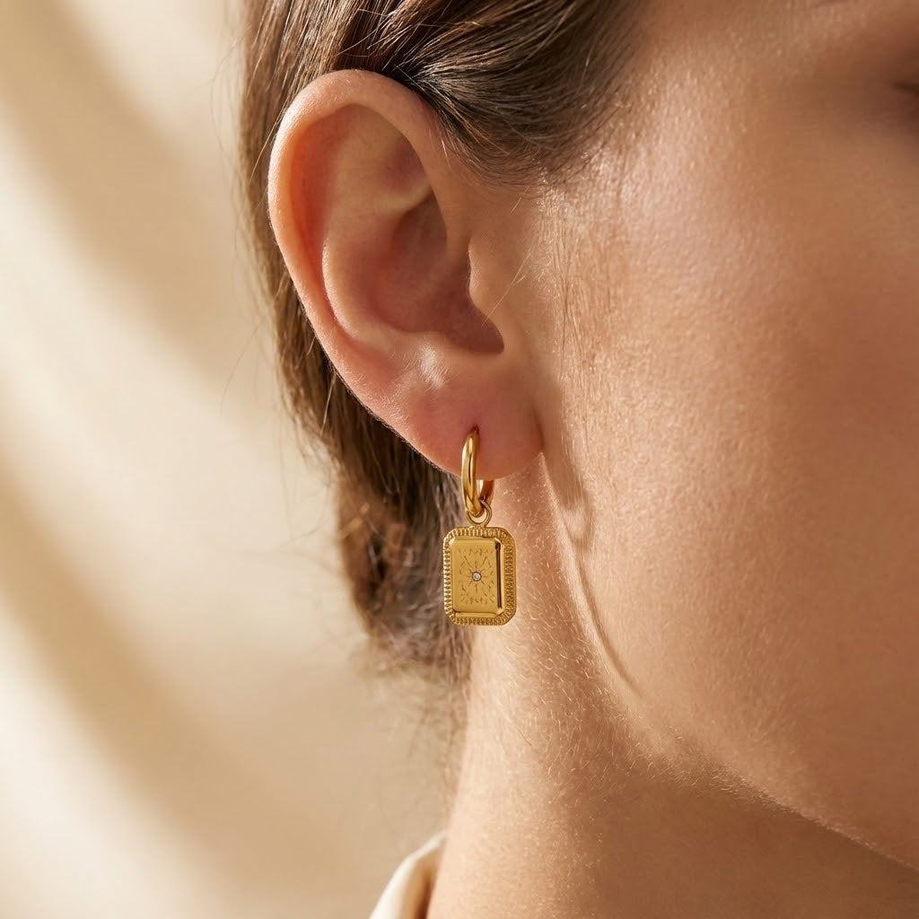 Gold-Plated Vintage Slate Drop Earrings