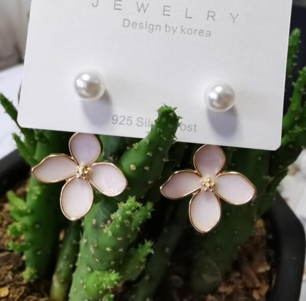 S925 Sterling Silver Needle Korean Light Pink Fairy Petal Flower Earrings - Pearlescent