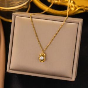 Pearl Studded Fancy Chained Gold Plated Necklace